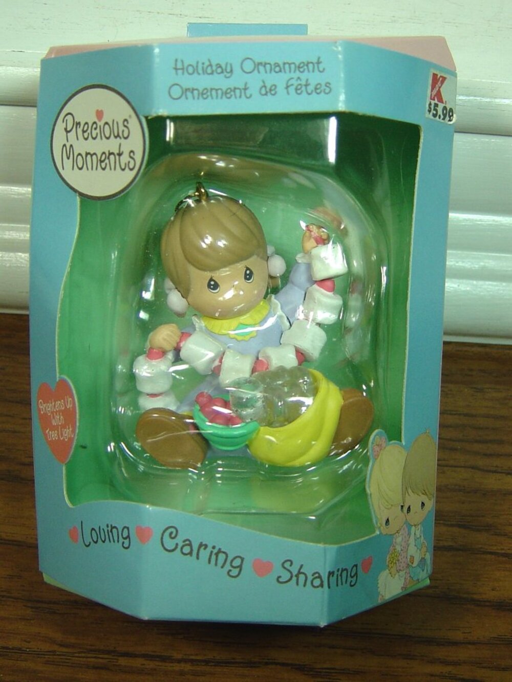 Precious Moments ornament-little girl stringing marshmallows & berries